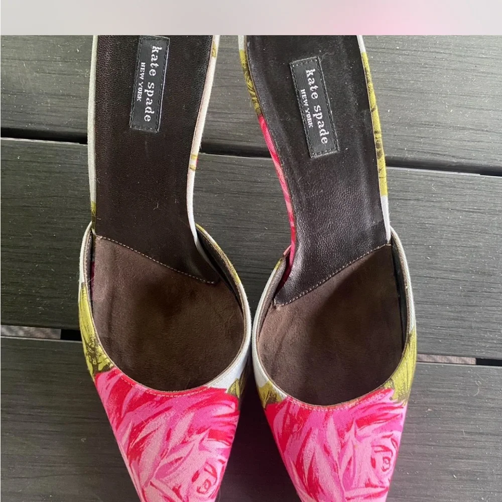 Vintage Kate Spade Kitten Heels with Pink Rose Design - Picture 2 of 5